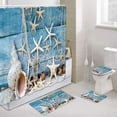 thumbnail image 5 of Cortina de ducha de estrellas de mar y conchas marinas, decoración de juego de baño costero rústico Teal, decoración de baño de tela de poliéster impermeable para la vida marina mundial Feliz Sencillez, 5 of 5