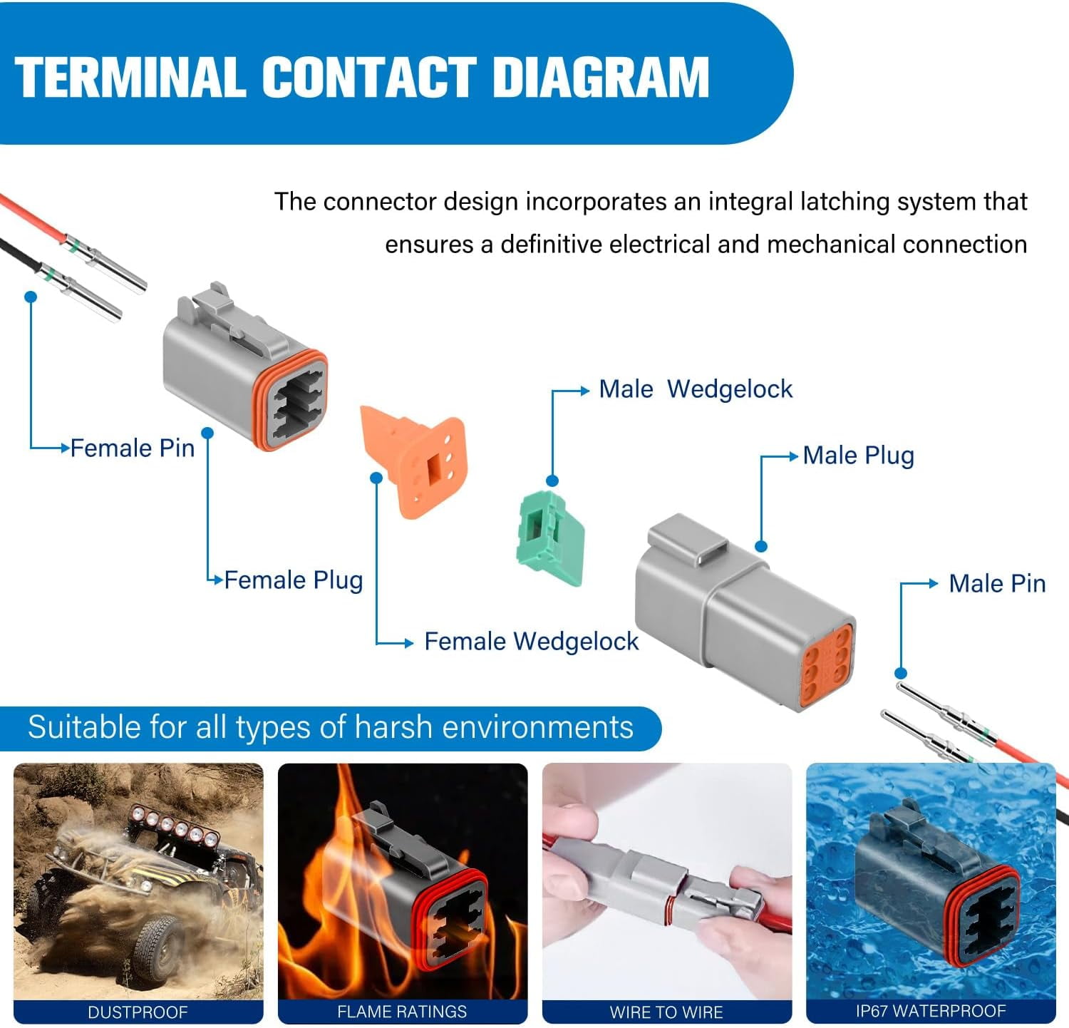 Nilight 6 PIN DT Connector Kit 3 Sets Size 16 Solid Contacts Waterproof Male Female Terminal for 14-20 AWG DT Series Connectors Car Truck Motorcycle Off-Road Vehicles Boat