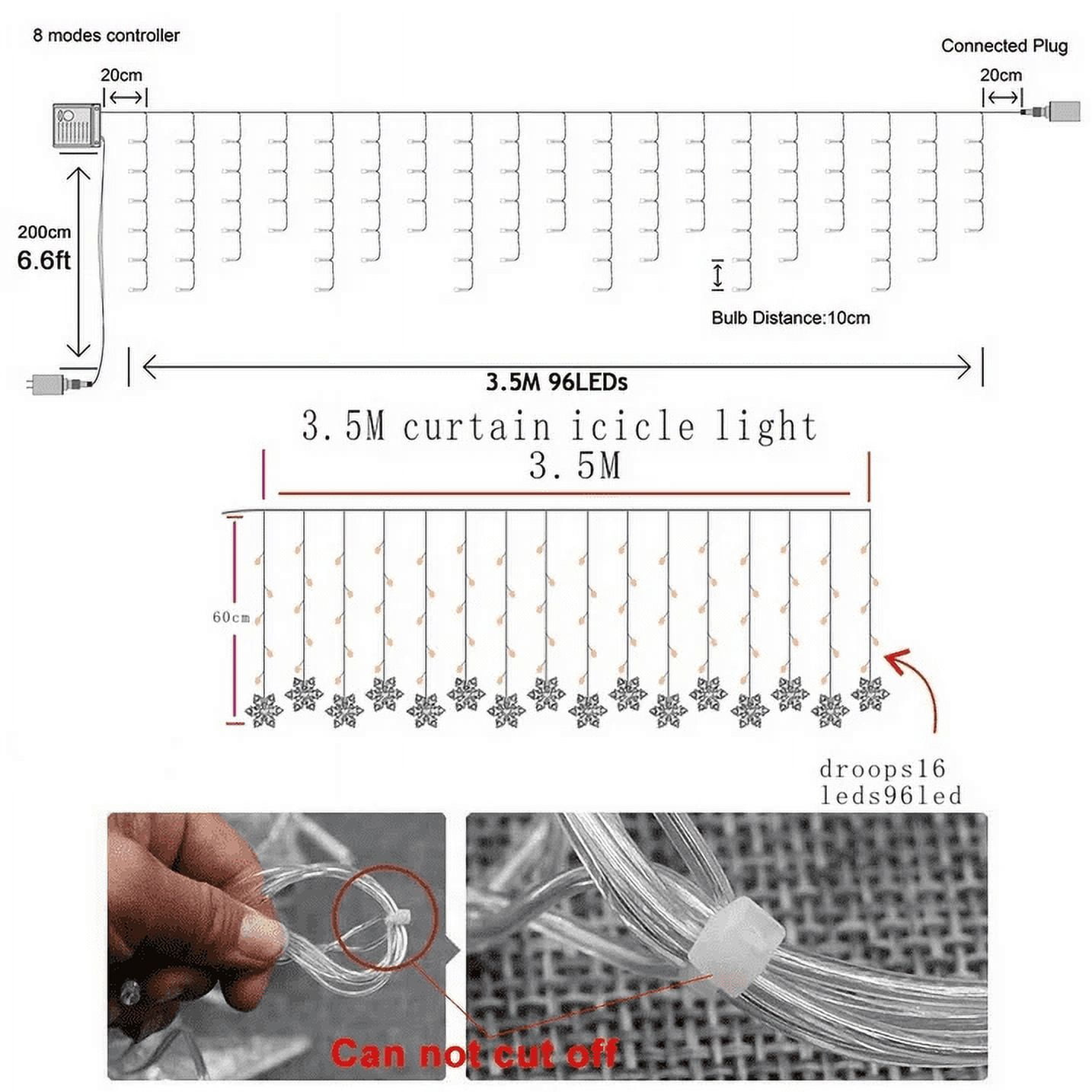 Christmas Snowflake Curtain String Lights, 11.5ft 96 LED Fairy Lights.Waterproof Lights Indoor Outdoor Xmas Decorations for Bedroom Party Patio Room Garden Home Xmas Tree Decorations (Warm White)