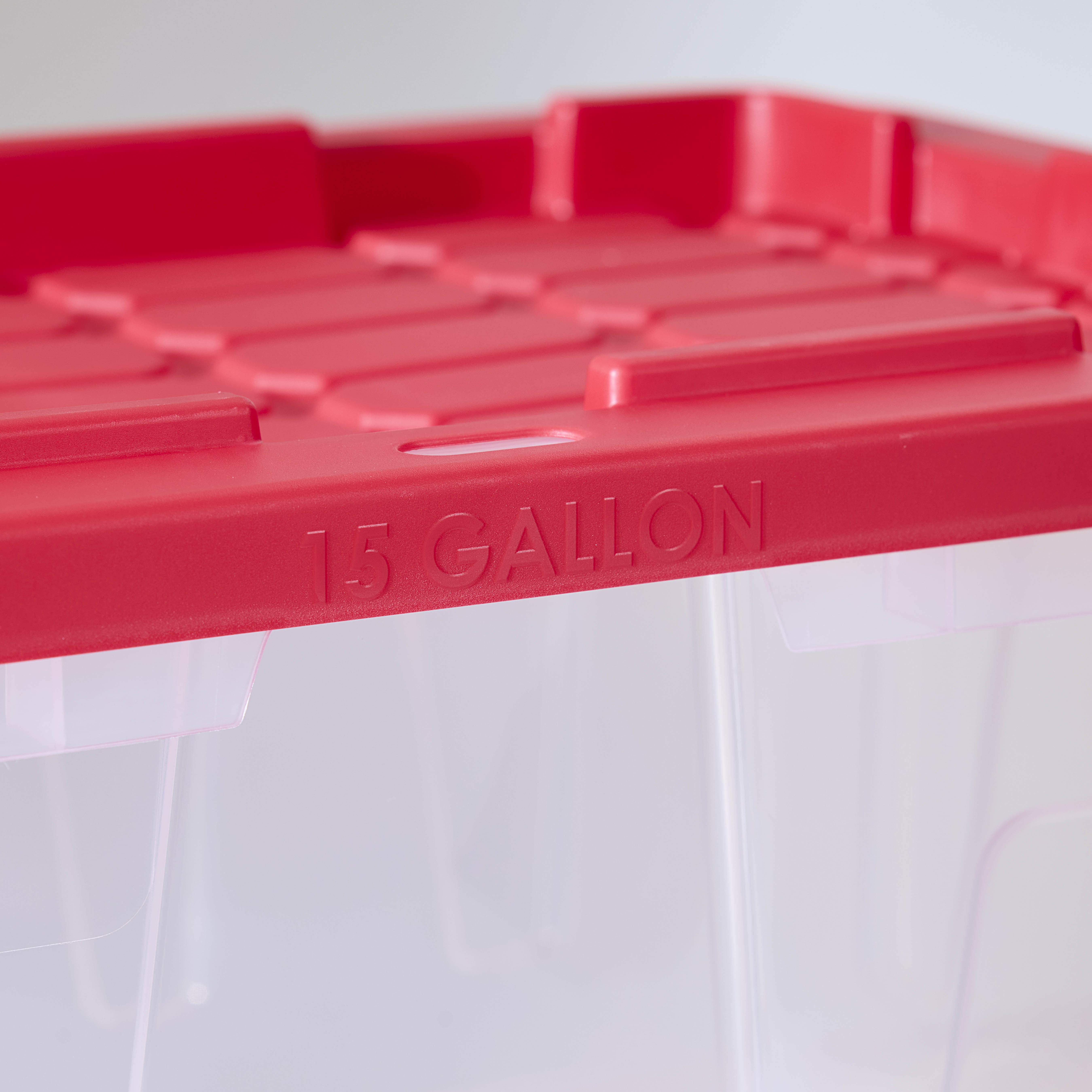 (Pack of 4) Hyper Tough 15 Gallon Clear Storage Bin with Red Snap Lid, Heavy Duty Plastic Storage Container