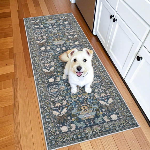 Alfombra Hallway Runner HY HAO YUN LAI vintage 2x6 con estampado floral azul