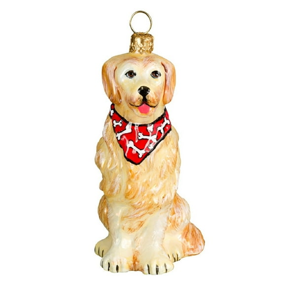 Golden Retriever with Bandana Sitting Dog Polish Glass Christmas Ornament