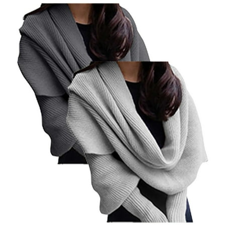 Hontri Wraps for Women Utrum Knitted Cable Wrap for Women Cropped Sweater Womens Wrap Sweater Knitted Scarf with Sleeves Knitted Wrap Shawl Wraps for Women