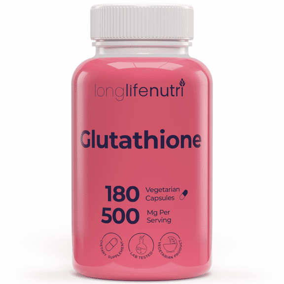 LongLifeNutri Reduced Glutathione 500mg – 180 Vegetarian Capsules, Natural Antioxidant