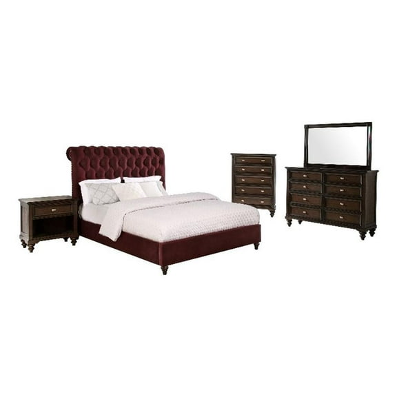 Devon 5-piece Queen Bedroom Set Wine Red and Dark Oak