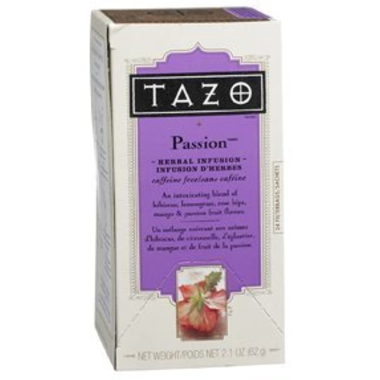 Tazo Passion Herbal Infusion Tea, Caffeine Free, 20Count Tea Bags