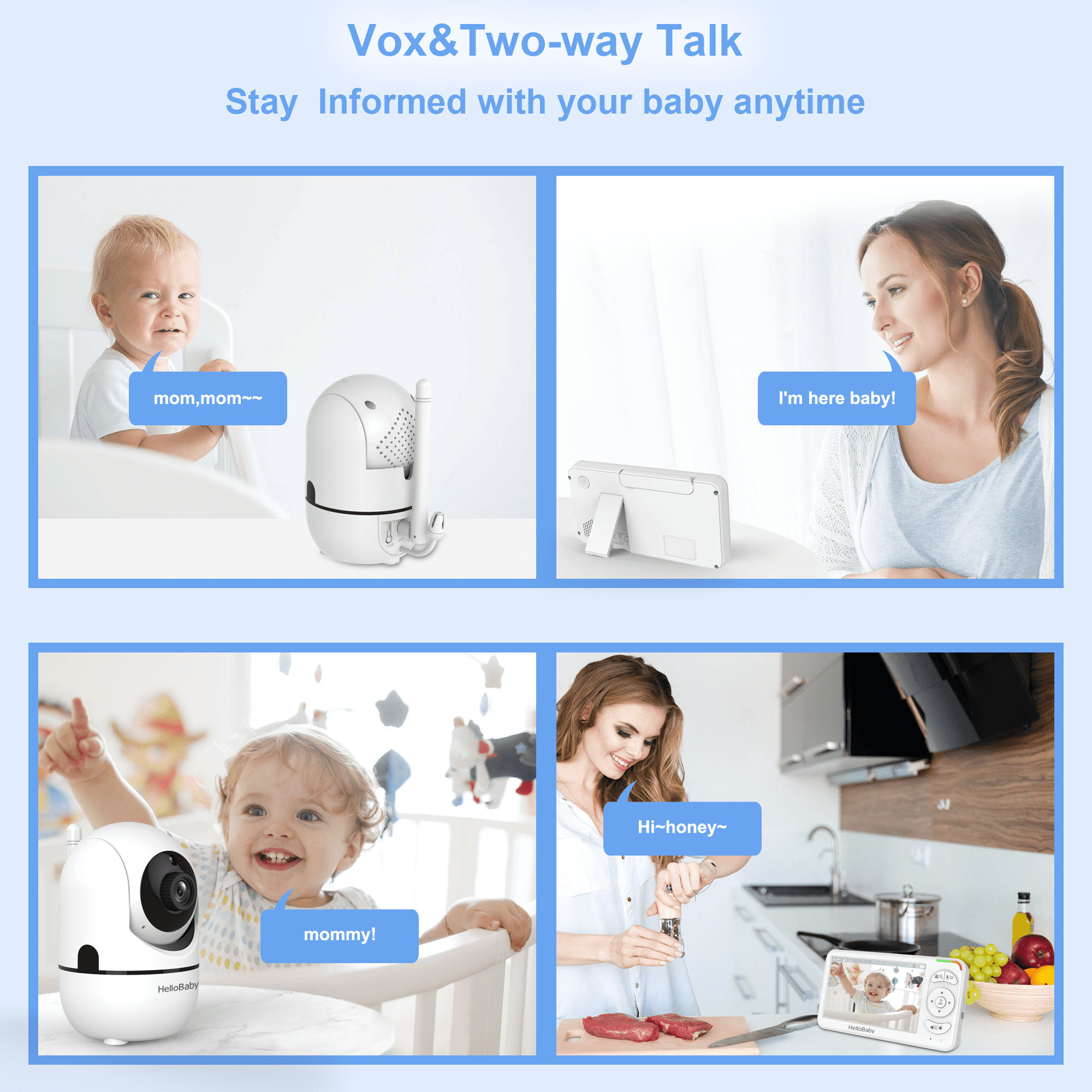 HelloBaby Video Baby Monitor-BBM838 with 5 inch Large Screen,No WiFi,Two-Way Talk,4000mAh Battery,Night Vision