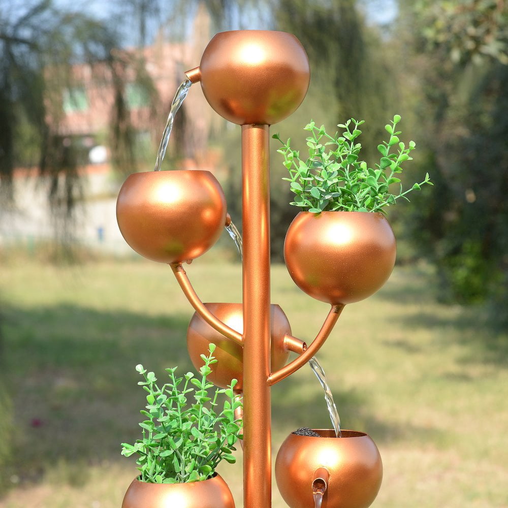 Outdoor Metal Golden Bowl Fountain with Planter