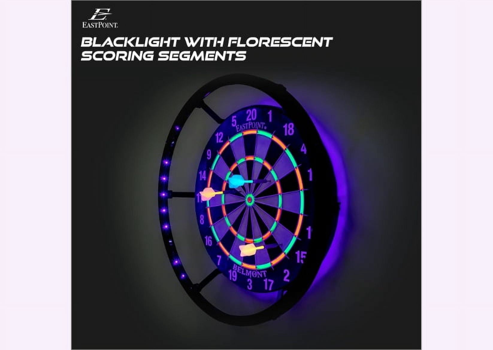 EastPoint Sports EastPoint Blacklight Dartboard - Official Size Bristle Dartboard with Glowing Segments and Dart Flights