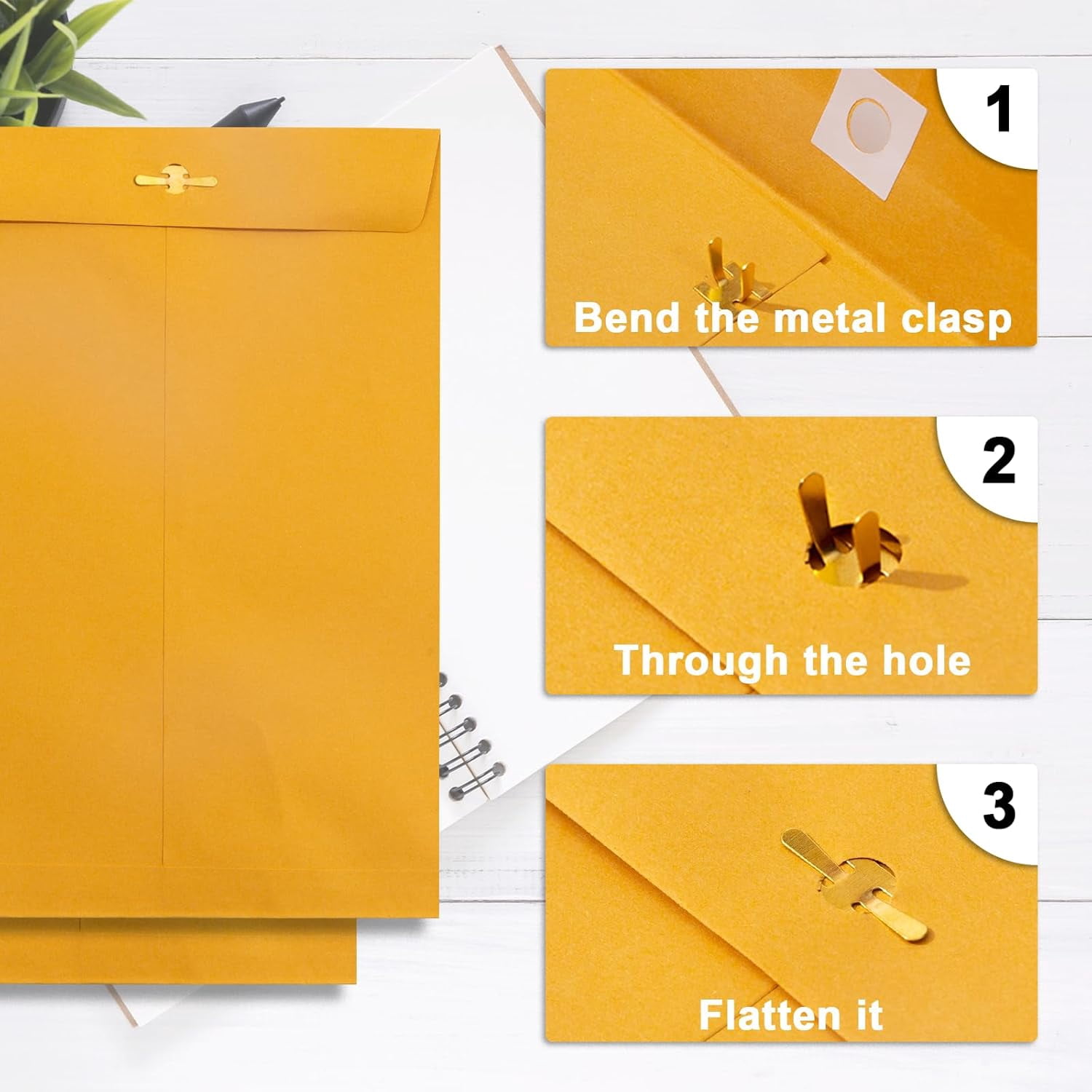 6x9 Clasp Envelopes - 100 Pack, Yellow Manilla Envelopes 6x9, 100GSM Heavy Kraft Paper, for Business, Legal, Office
