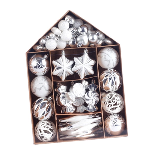 Conjunto de 73 adornos navideños colgantes con dijes, decoración para fiestas en interiores y exteriores, color plateado Plata