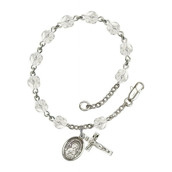 Our Lady of Perpetual Help Silver Plate Rosary Bracelet 6mm April Crystal Fire Polished Beads Crucifix Size 5/8 x 1/4 medal
