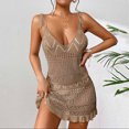 thumbnail image 2 of Besolor Women's Crochet Cover Ups V-Neck Tie Straps Hollow out Coverup Swimwear Summer Beach Vacation Mini Dress, 2 of 7