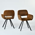 thumbnail image 2 of Homy Casa Set of 2 Vanity Chairs with Armrests, Swivel Seat and Faux Leather Upholstery, Modern Metal Legs, Brown Faux Suede, 2 of 9