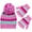 Marled Knitted, variant on PEAK 2 PEAK Girls Hat and Fingerless Gloves Winter Set, Leapord With Plush Pink Pompoms - Age 4-12 Years