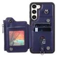thumbnail image 5 of SaniMore for Samsung Galaxy S22 Plus PU Leather Case, Zipper Purse RFID Blocking 4 Card Slots Removeable Wrist Strap Protective Handbag Flip Cover Stylish Shockproof for Girls Women, Blue, 5 of 7