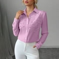 thumbnail image 5 of Babysbule Women's Long Sleeve Pearl Beaded Collared Button Down Blouse, Elegant Solid Color Casual Top for Office Party and Daily Wear, 5 of 6