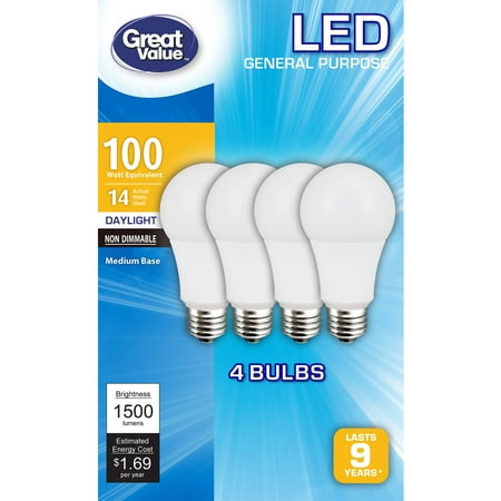 Great Value LED Light Bulbs 14W (100W Equivalent), Daylight,