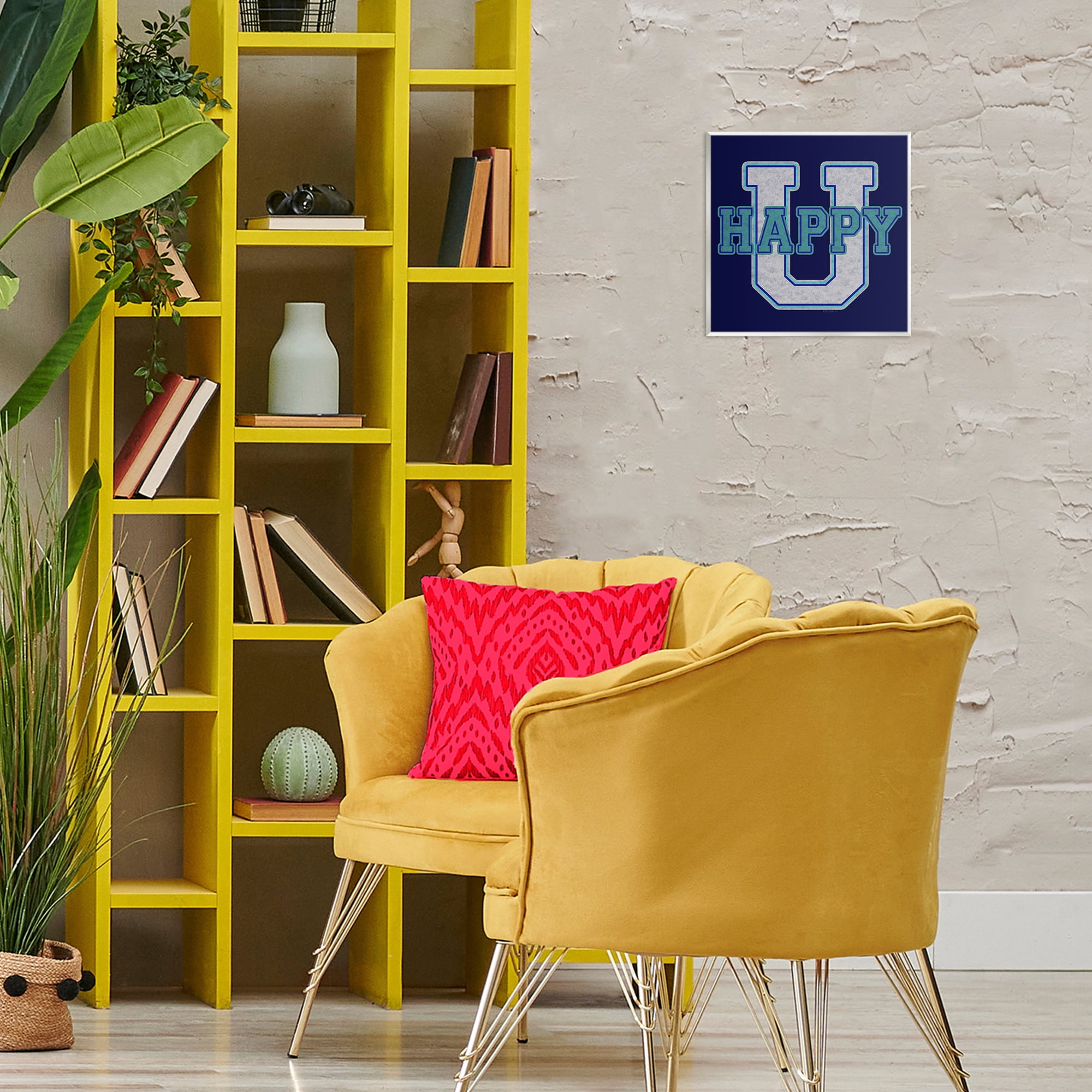 Stupell Industries Happy U Varsity Style Text & Numbers Painting Unframed Art Print Wall Art, 12 x 12