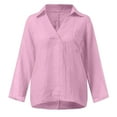 thumbnail image 6 of Womens 100% Cotton Linen Tunic Long Sleeve V Neck Gauze Shirt Casual Work Lounge Blouse Tops Pink S, 6 of 6
