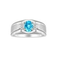 thumbnail image 1 of RYLOS Men's Rings Sterling Silver Classic 7X5MM Oval Gemstone & Diamond Ring Blue Topaz December Birthstone Rings For Men, Silver Rings, Size 13, 1 of 7