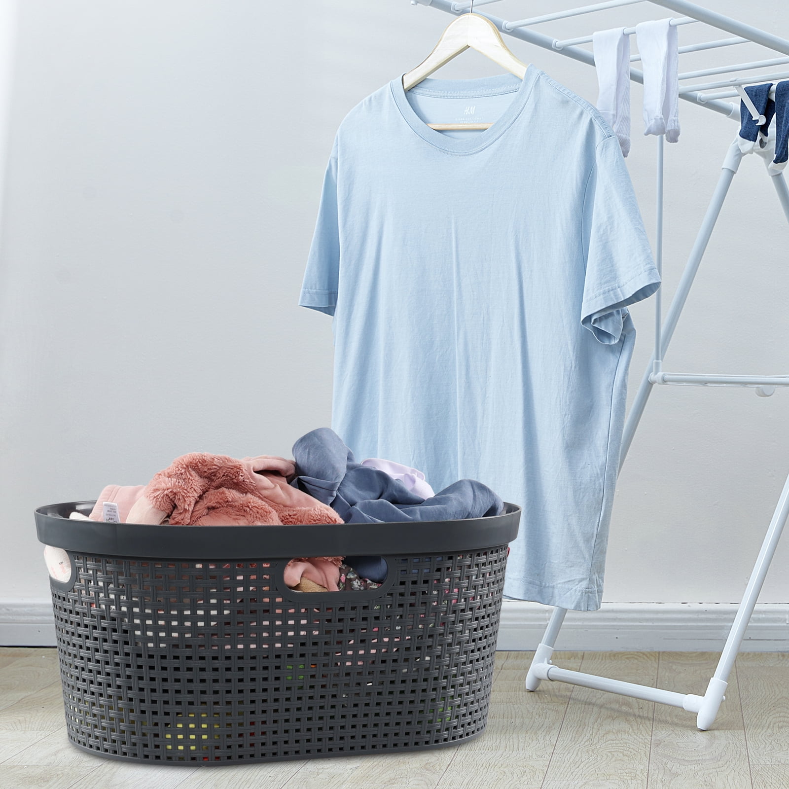 Saedy 40 L Plastic Laundry Storage Basket, 4-Pack Large Laundry Hamper, Gray