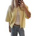 thumbnail image 1 of Gupgi Women Knitted Cardigan Short Sleeve Button Down Knit Crop Tops Solid Color Open Front Sweater, 1 of 7