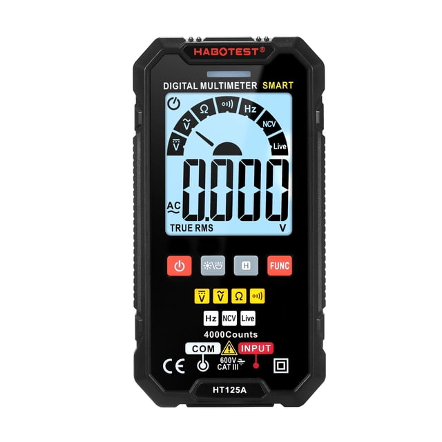 Habotest Ht125A Multimètre Numérique Intelligent 4000 Unités Véritables Rms Mesure Automatique de la Tension avec Rétroéclairage Écran Lcd 600V Ac Dc Voltmètre Stylo de Test Électrique Lampe de Poche Led Multifonction Résistant
