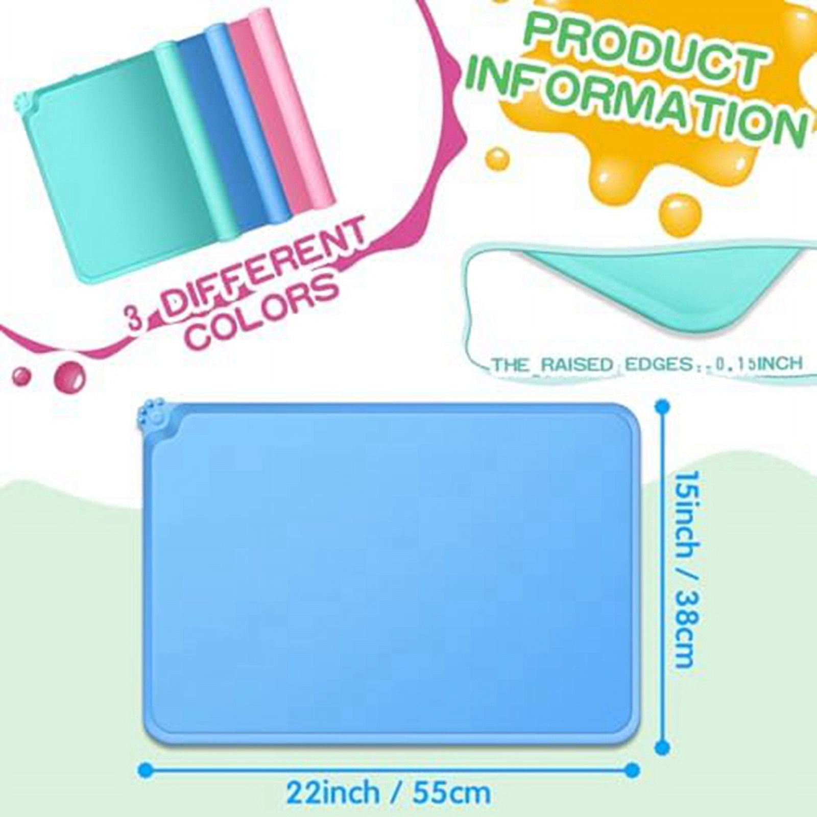 3-Pack Silicone Mats for Crafts, Resin, Anti-Slip Silicone Sheets, Raised Side Silicone Painting Mats, Desktop Cover