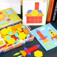 thumbnail image 3 of 170 Uds. Forma de geometría en madera para niños, bloques de tangram de construcción, rompecabezas, juego educativo, 3 of 4