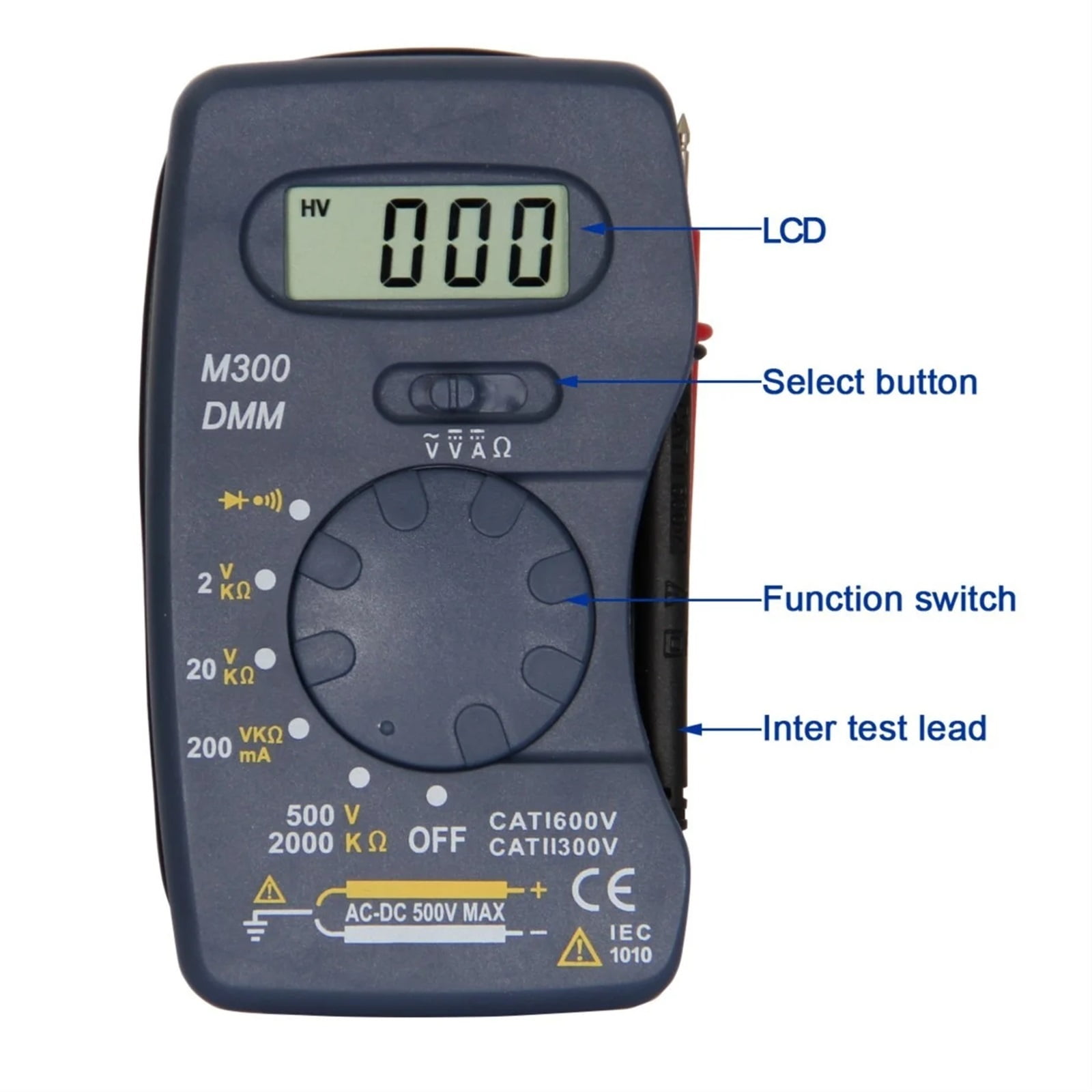 10Pcs/lot Ultra-thin Digital Multimeter M300 Mini Pocket Integrated Multimeter AC DC Ammeter Voltmeter Ohmmeter BatteryTest ,High Accuracy