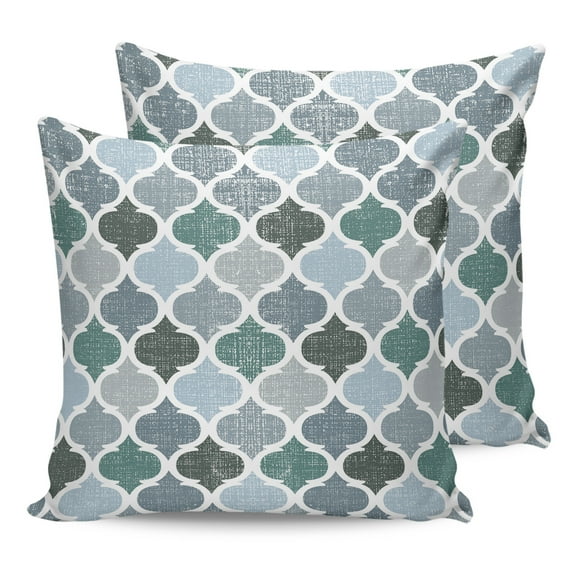 Outdoor Waterproof Throw Pillow Covers Set of 2 Abstract Geometric Morocco Pattern Pillowcases Outdoor Pillows Cushion Case 16x16 Inch Vintage Green Blue Patio Pillows for Couch Sofa Bed Garden