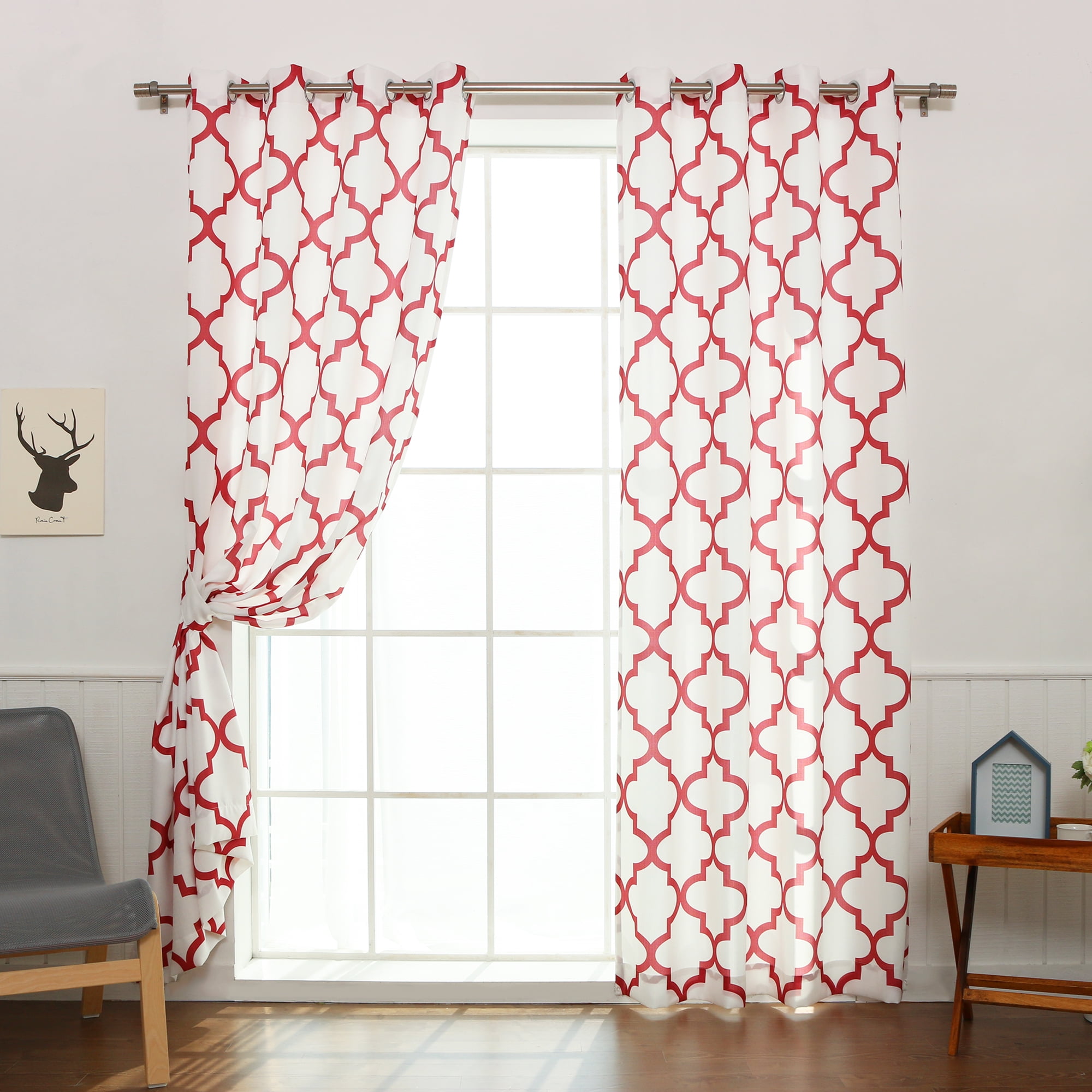 Quality Home Oxford Basketweave Reverse Moroccan Print Curtains
