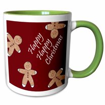 3drose, Happy Happy Christmas Gingerbread Men Cookies, 11oz Two-tone Green Mug