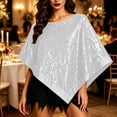 thumbnail image 2 of Fewfanhot Sequin Satin Trim Triangle Poncho Shawl, Sparkly Loose Cape Wrap for Women Evening Themed Party Wedding, 2 of 7