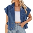 thumbnail image 2 of Nrmvnmi Women's Oversized Button Denim Vest Mid Long Jean Vest Sleeveless Jackets Distressed Vest Cotton With Pocket Blue, 2 of 8