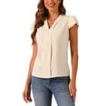 thumbnail image 1 of Blusas de verano de INSPIRE CHIC para oficina de mujer, con cuello en V, color sólido, de gasa, con mangas acampanadas, talla S, color albaricoque, 1 of 1