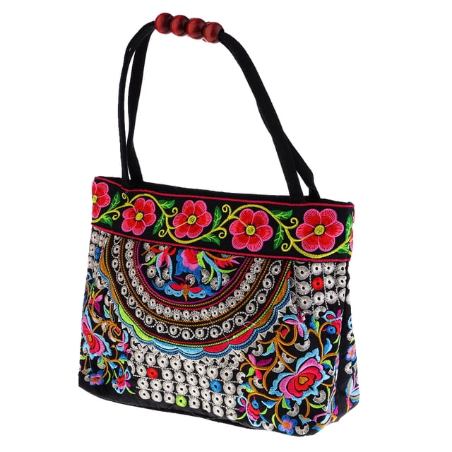 Bolso de hombro Floral Vintage Sunnimix Bolso de Tela bordado Rojas étnicas #6
