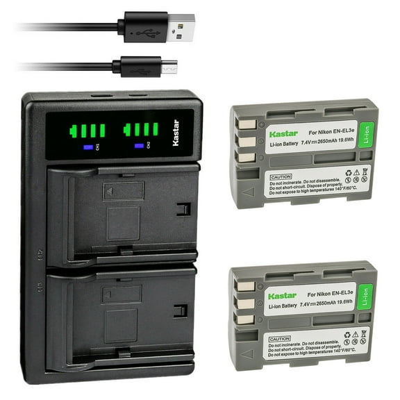 Kastar 2-Pack EN-EL3e Battery and LTD2 USB Charger Replacement for Nikon EN-EL3e, EN-EL3a, EN-EL3 Battery, Nikon MH-18, MH-18a, MH-19 Charger, Nikon D80, D90 Camera, Nikon MB-D10, MB-D80 Battery Grip