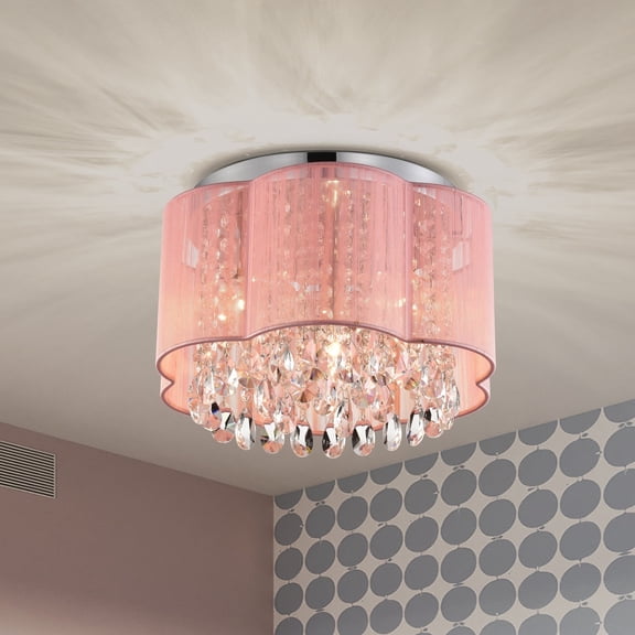 Sunnyin Pink Crystal Chandelier 3-Light Flower Shade Hanging Fixture