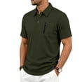 thumbnail image 1 of LEKWK Golf Shirt for Men Short Sleeve Collared Shirt with Zipper Chest Pocket Casual Textured Knit Lightweight Breathable Summer Activewear Army Green XL, 1 of 2