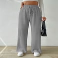 thumbnail image 6 of LYMAYTER Women Wide Leg Pants Ribbed Knit Lounge Pants for S-2XL Solid Color Elastic Waist Loose Trousers, 6 of 7