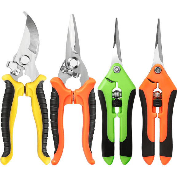 Charext 4 Pack Garden Pruning Shears, Stainless Steel Garden Shears, Gardening Shears, Garden Scissors, Garden Clippers, Pruning Snips, Pruning Shears for Gardening Tools (4PCS Yellow Orange Green)