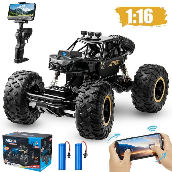 Zacro 1:16 Scale RC Car with 720P FPV Camera, 2.4Ghz Remote Control Car High Speed Off-Road Truck for Kids and Adults, 2 Batteries, Black
