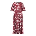 thumbnail image 4 of Summer Dresses for Women 2025 Ndbuld Womens New Fashion Loose Round Neck Short Sleeve Printing Flowy Dresses Summer Savings Evergreen Red L, 4 of 5