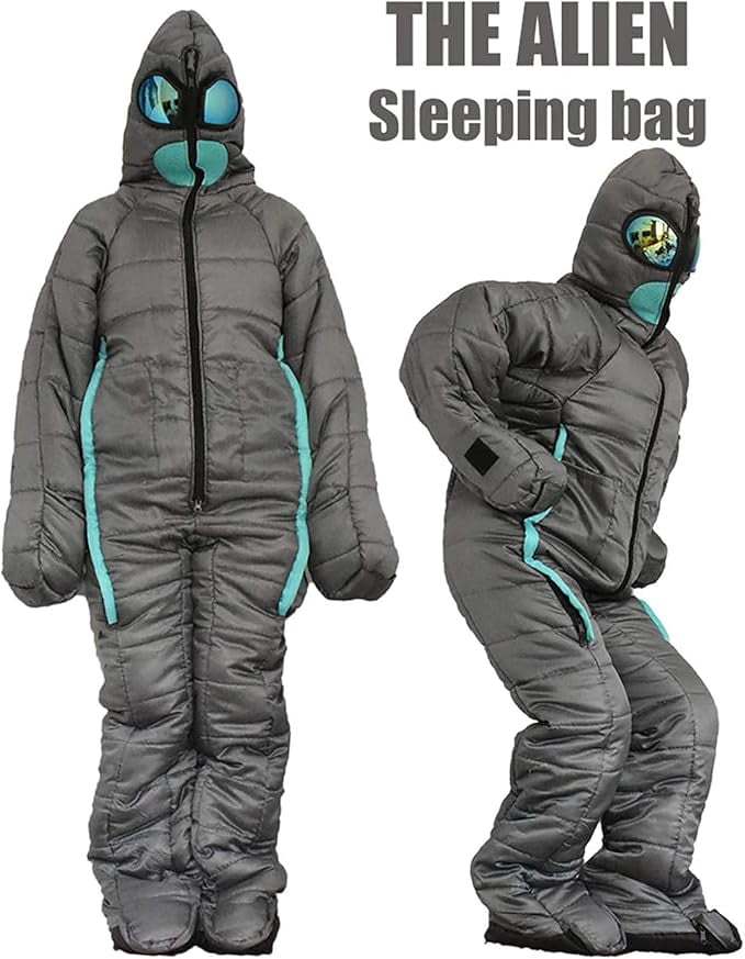 Wearable Creative Alien Mummy Sleeping Bag for Adults, Walking Standing Sleep Suit with Zipper, 3-Season Full Body Warmth for Camping, Hiking, Festivals & Hospital Companion