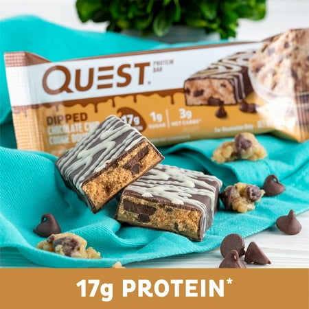 Quest Dipped Protein Bars, 18g Protein, Gluten Free, Chocolate Chip Cookie Dough, 4 Count