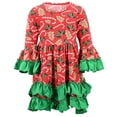 thumbnail image 1 of Girls Candy Cane Cookie Pattern Flare Christmas Dress Outfit Clothes (10Y, Red), 1 of 5