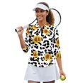 thumbnail image 2 of HUIACONG Sunflower Cow Print Womens 3/4 Sleeve Golf Shirts, Zipper Neck Athletic Polo Shirts for Tennis Workout and Casual Activewear, 2 of 10