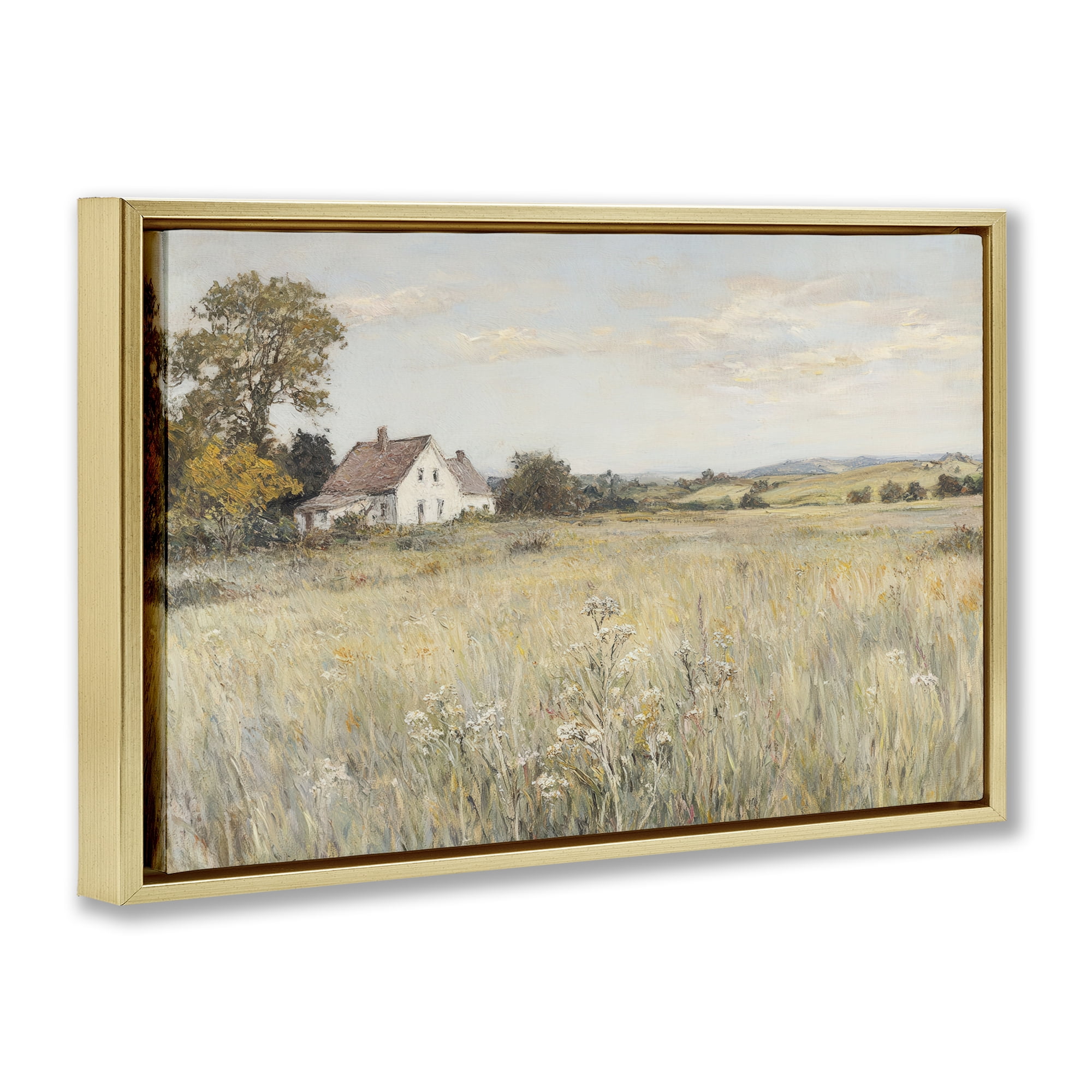 Stupell Industries Country Living in Golden Meadow Gold Framed Floater Canvas Wall Art, design by Petal Prints Design